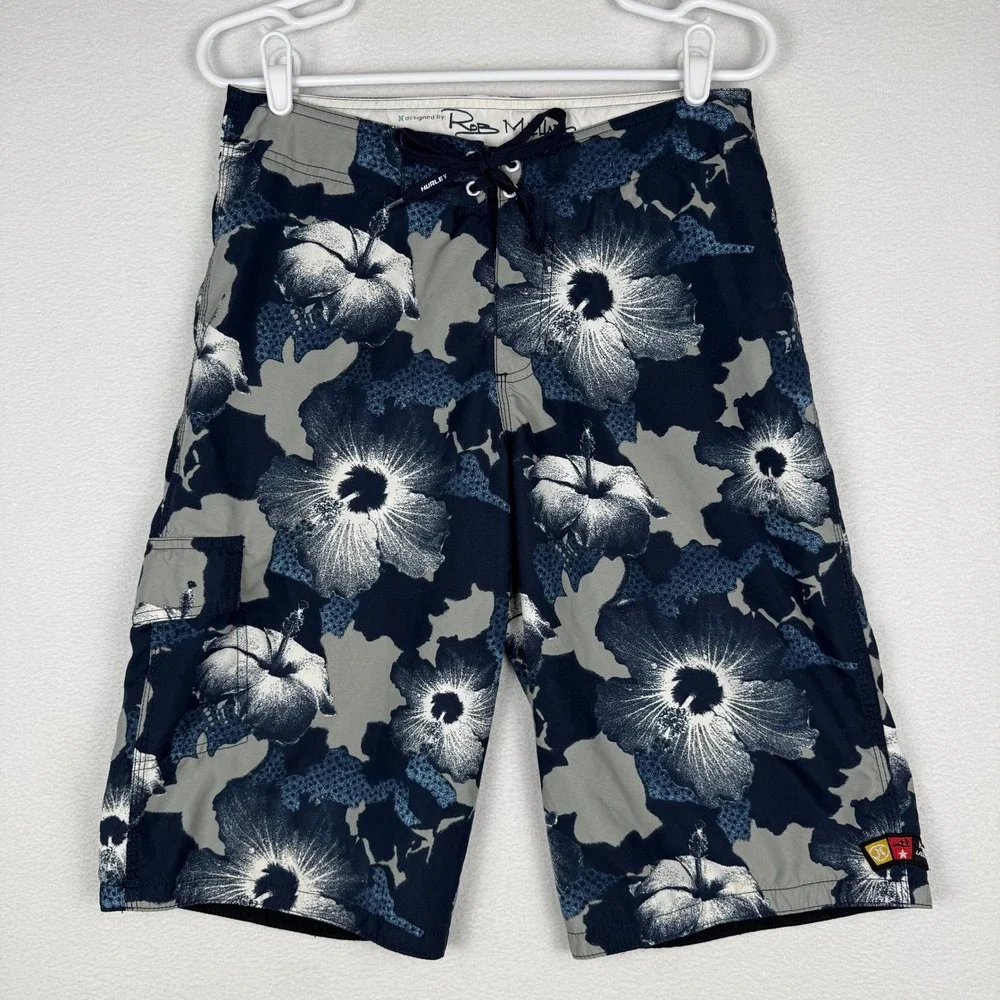 Hurley‎ Rob Machado Mens 30 Board Shorts Navy Hibiscus Floral MB04RB Swim Trunks